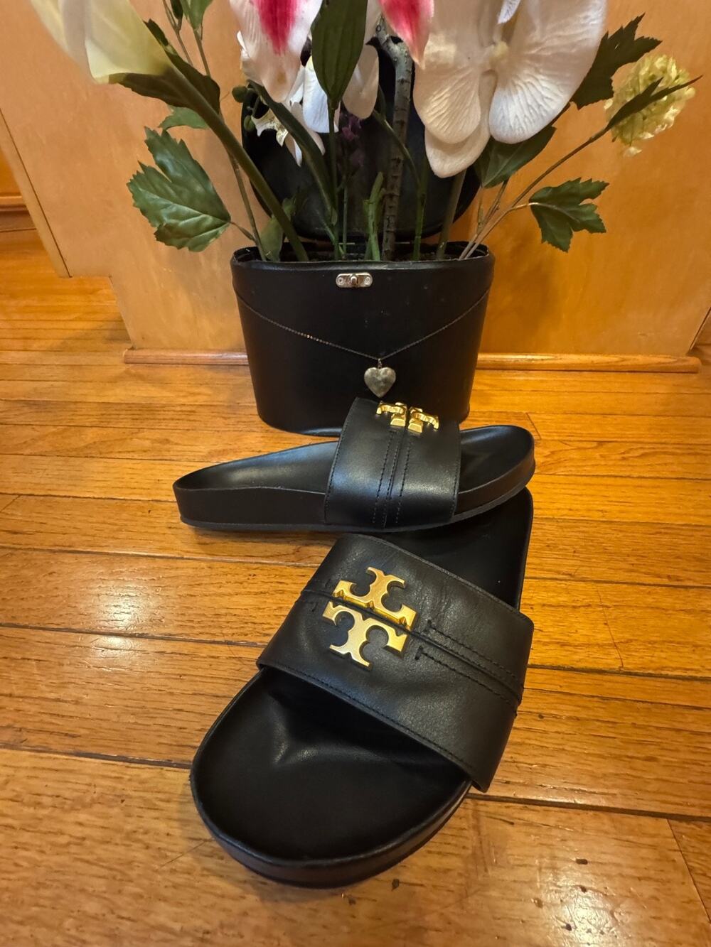 Tory Burch Everly Leather Women's Slide Sandals - Perfect Black, US 8 (san100